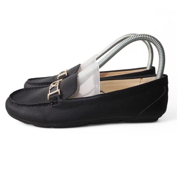 Calvin Klein Lacy Slip-on Moc Toe Driving Loafers Black / Gold Women's 5.5M - Picture 2 of 11